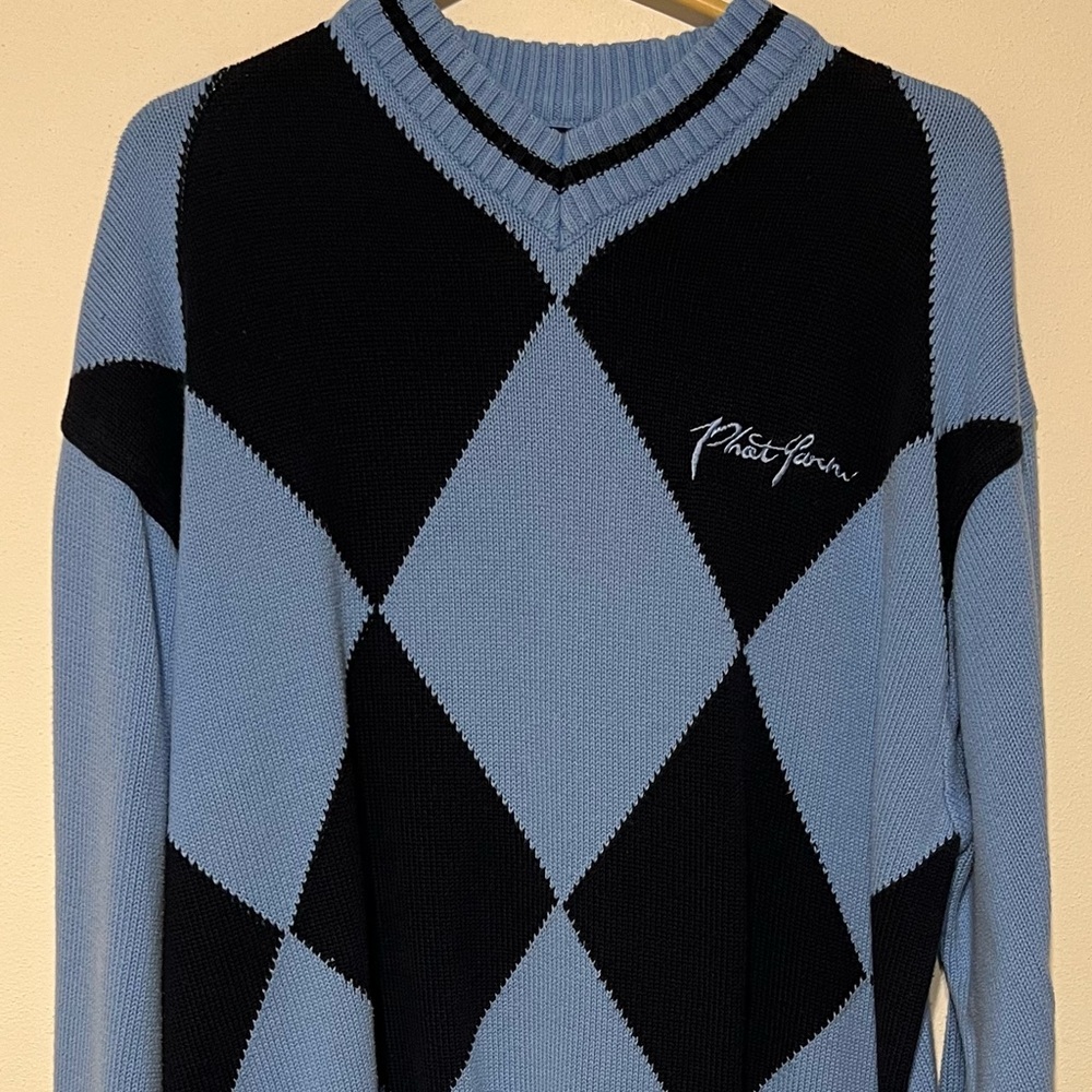 VTG Y2K Phat Farm Diamond Argyle Sweater Men’s Large Blue Knit Cotton